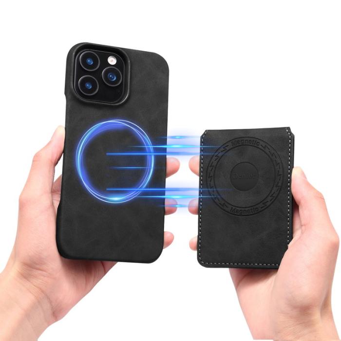 DENIOR - DENIOR D28 iPhone 16 Pro Fodral Äkta Läder Magnetiskt Svart