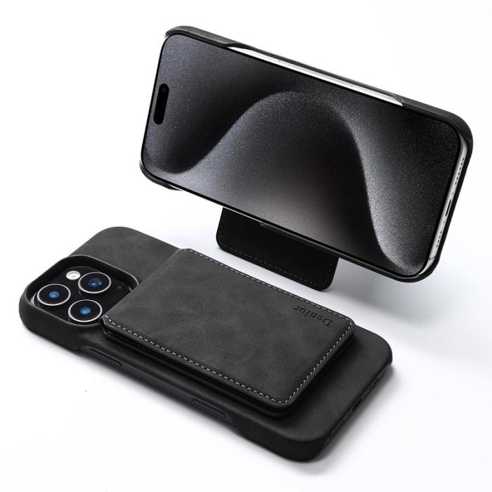 DENIOR - DENIOR D28 iPhone 16 Pro Fodral Äkta Läder Magnetiskt Svart
