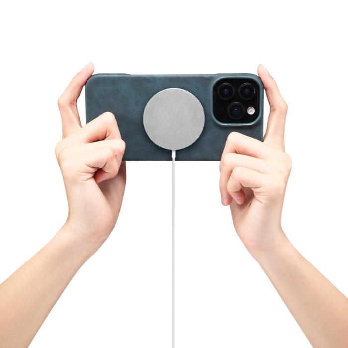 DENIOR - DENIOR D28 iPhone 16 Pro Fodral Äkta Läder Magnet Blå