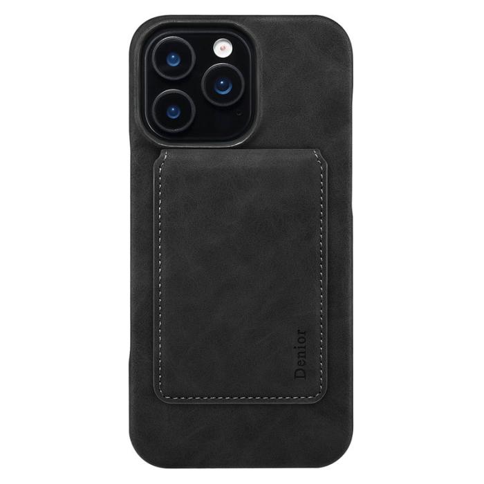 DENIOR - DENIOR D28 iPhone 16 Pro Max Skal Äkta Läder Svart