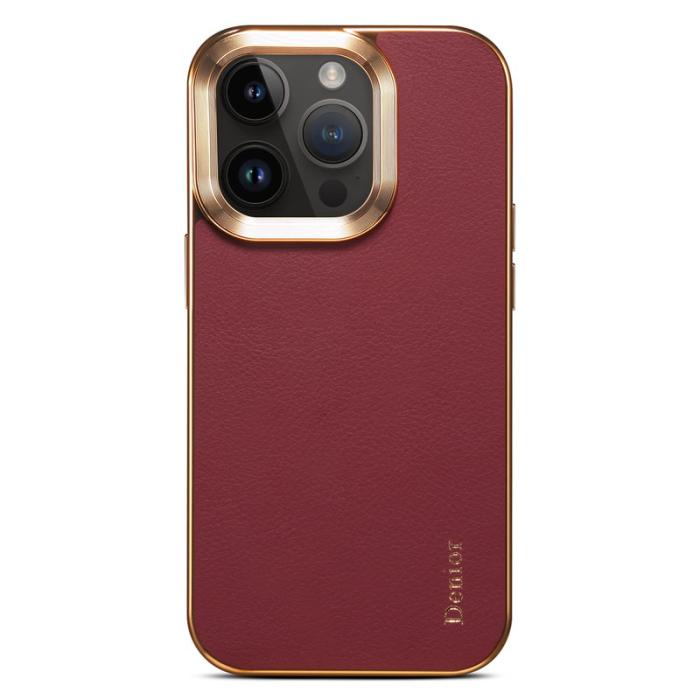 DENIOR - DENIOR iPhone 12/12 Pro Skal i äkta läder och PC - Röd