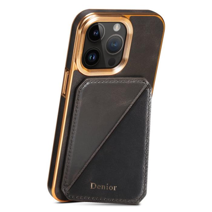 DENIOR - DENIOR iPhone 14 Pro Skal i äkta läder med kortfack - Svart