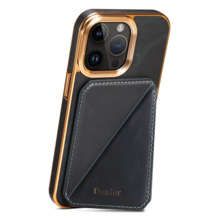 DENIOR - DENIOR iPhone 14 Pro Skal i äkta läder med kortfack - Blå