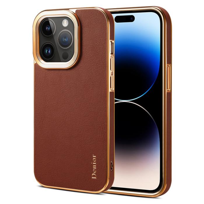 DENIOR - DENIOR iPhone 14 Pro Max Fodral i äkta läder + PC - Brun
