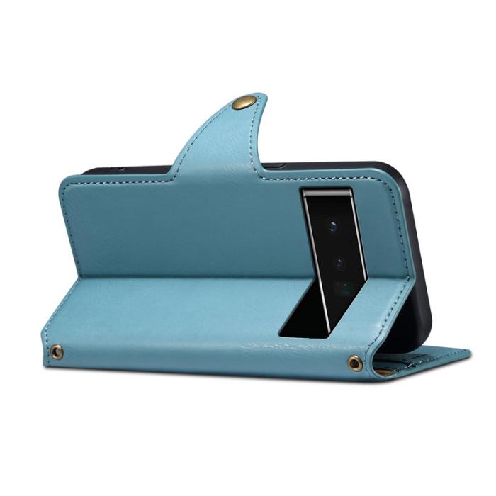 DENIOR - DENIOR Google Pixel 6 Pro Fodral Äkta läder Ställ Shockproof - Blå