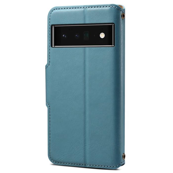 DENIOR - DENIOR Google Pixel 6 Pro Fodral Äkta läder Ställ Shockproof - Blå