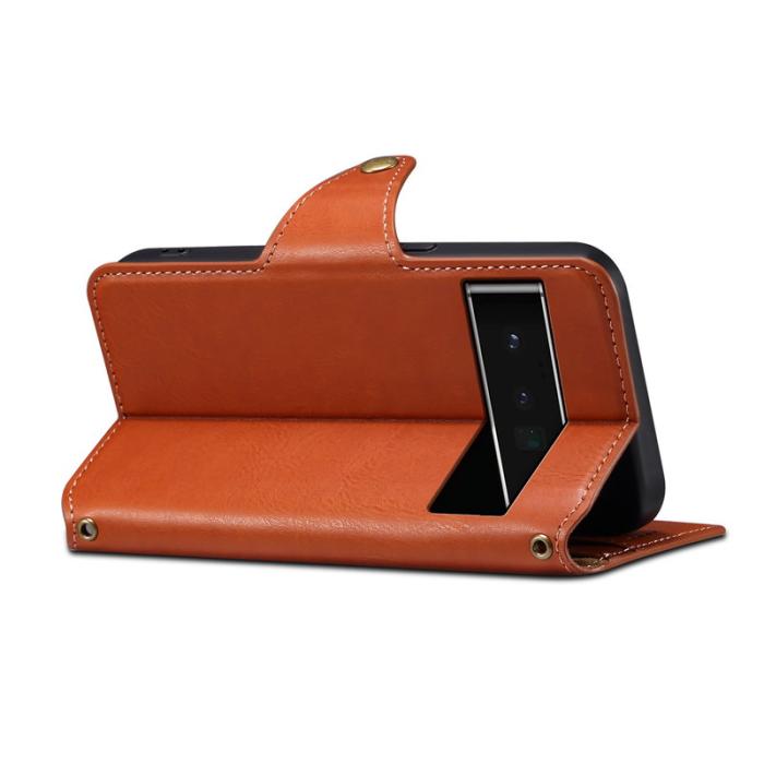 DENIOR - DENIOR Google Pixel 6 Pro Fodral Äkta läder Ställ Shockproof - Brun