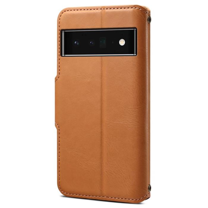 DENIOR - DENIOR Google Pixel 6 Pro Fodral Äkta läder Ställ Khaki