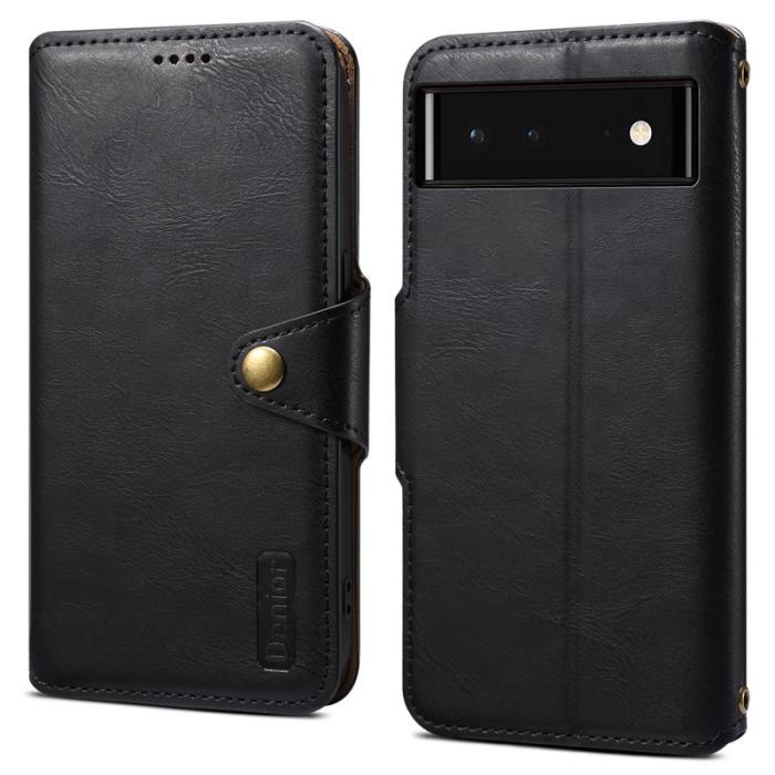 DENIOR - DENIOR Google Pixel 6 Stöttåligt Fodral Läder - Svart