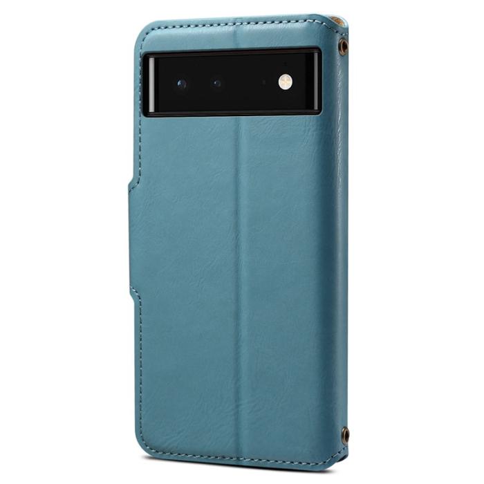 DENIOR - DENIOR Google Pixel 6 Stöttåligt Fodral Äkta Läder Blå