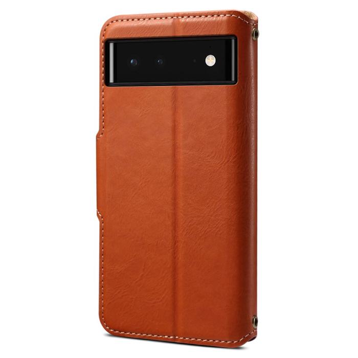 DENIOR - DENIOR Google Pixel 6 Stöttåligt Fodral Äkta Läder - Brun