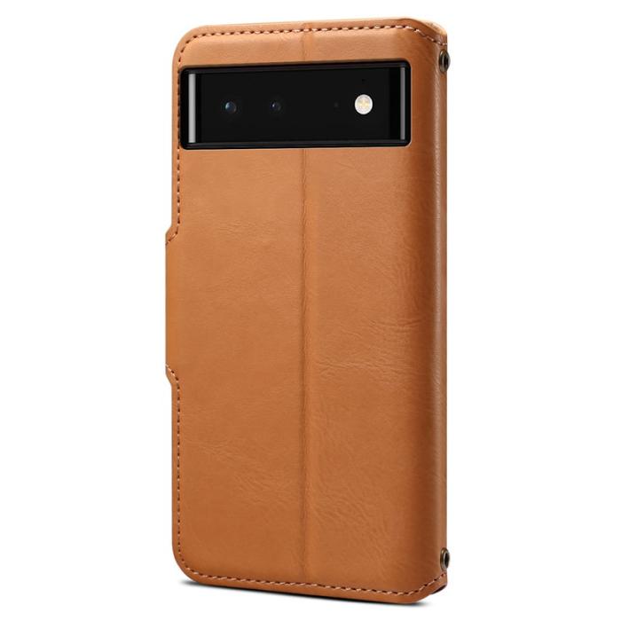 DENIOR - DENIOR Google Pixel 6 Skal Äkta Läder Stötsäker - Khaki