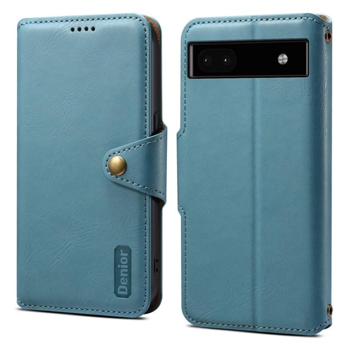 DENIOR - DENIOR Google Pixel 6a Plånboksfodral Äkta Läder Blå
