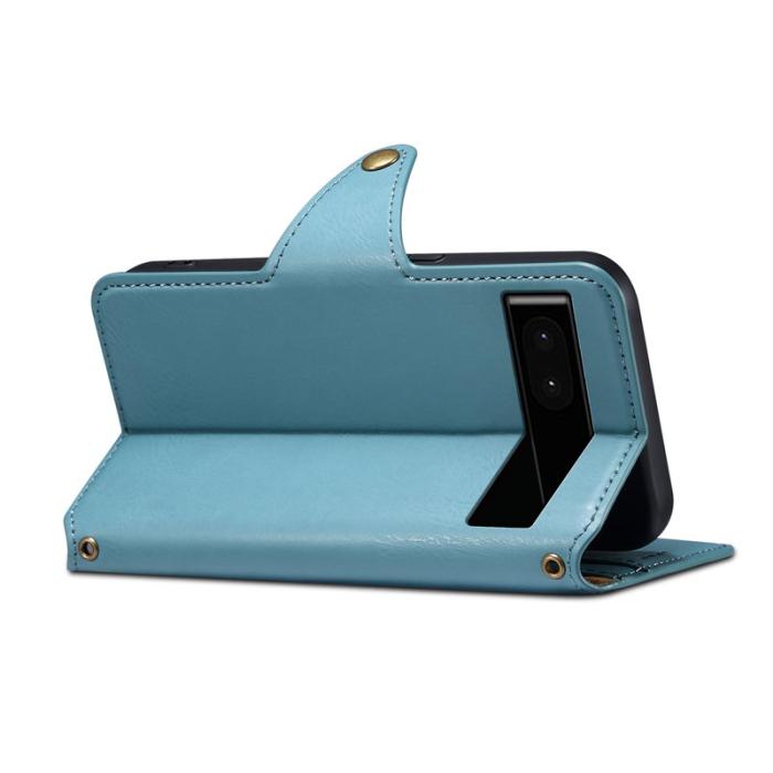 DENIOR - DENIOR Google Pixel 6a Plånboksfodral Äkta Läder Blå