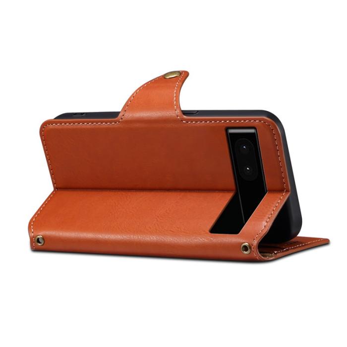 DENIOR - DENIOR Google Pixel 6a Plånboksfodral Äkta Läder - Brun