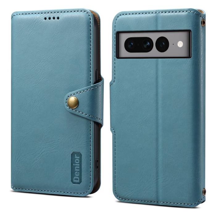 DENIOR - DENIOR Google Pixel 7 Pro 5G Fodral Äkta Läder Blå
