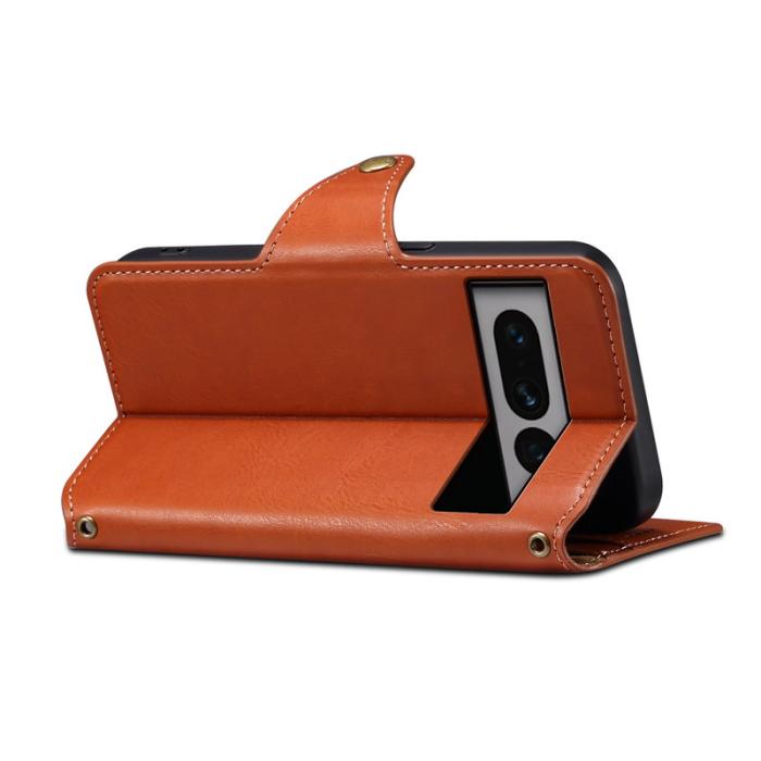 DENIOR - DENIOR Google Pixel 7 Pro 5G Stötsäker Fodral Äkta Läder Brun