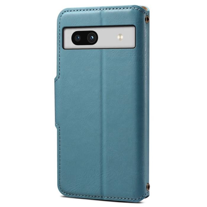 DENIOR - DENIOR Google Pixel 7a Stöttåligt Fodral Äkta Läder Blå