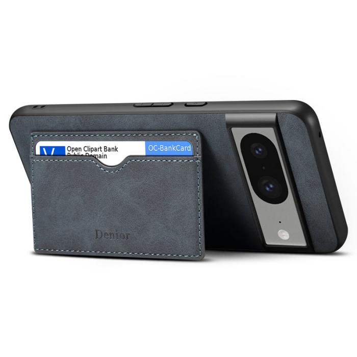 DENIOR - DENIOR Google Pixel 8 Fodral Retro Konstläder Kortfack - Grå