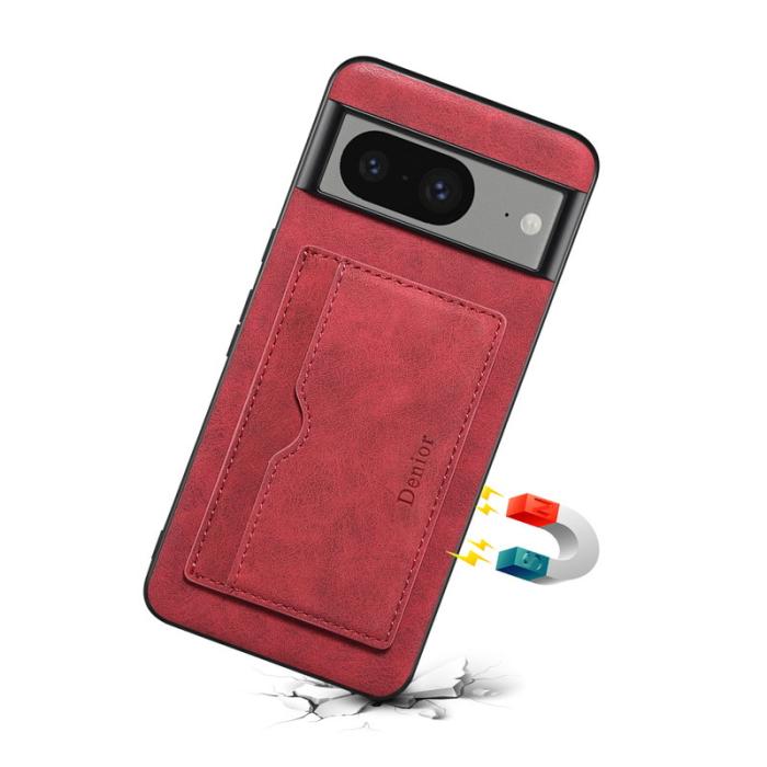 DENIOR - DENIOR Google Pixel 8 Fodral Retro Läder+TPU+PC Kortfack - Röd