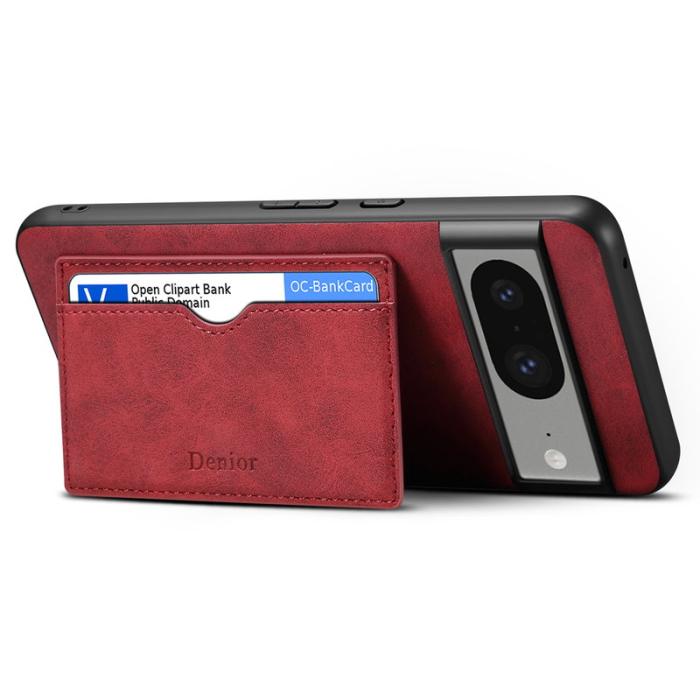 DENIOR - DENIOR Google Pixel 8 Fodral Retro Läder+TPU+PC Kortfack - Röd
