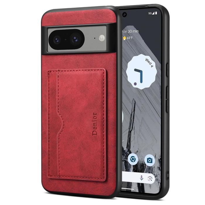 DENIOR - DENIOR Google Pixel 8 Fodral Retro Läder+TPU+PC Kortfack - Röd