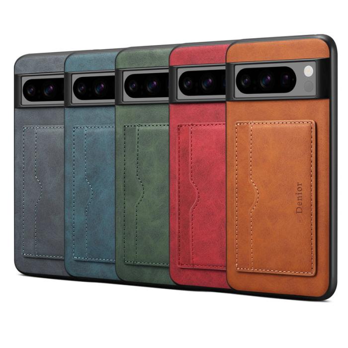 DENIOR - DENIOR Google Pixel 8 Fodral Retro Läder+TPU+PC Kortfack - Röd