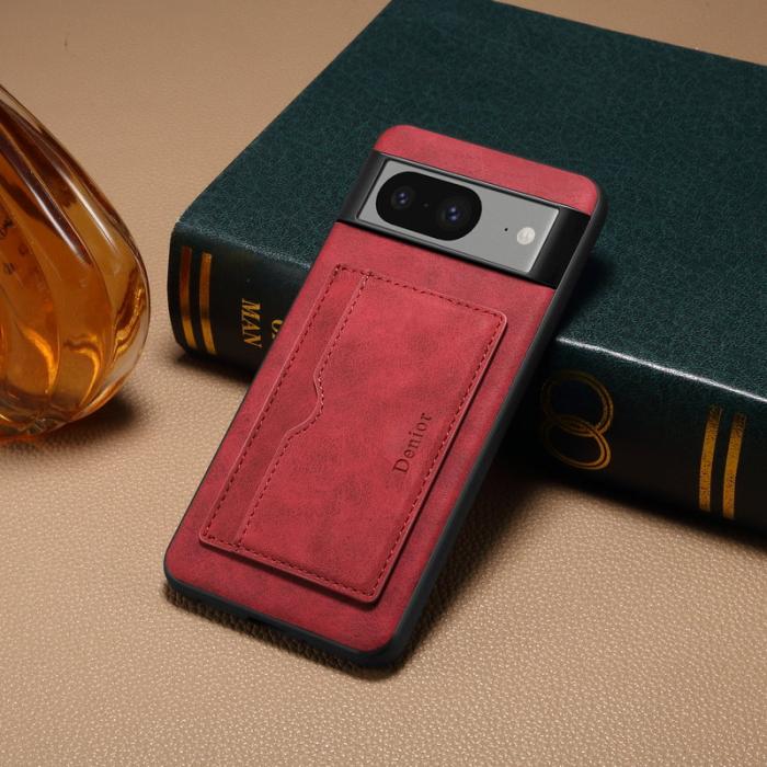 DENIOR - DENIOR Google Pixel 8 Fodral Retro Läder+TPU+PC Kortfack - Röd