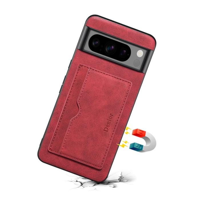 DENIOR - DENIOR Google Pixel 8 Pro Fodral Läder+TPU+PC Ställ - Röd