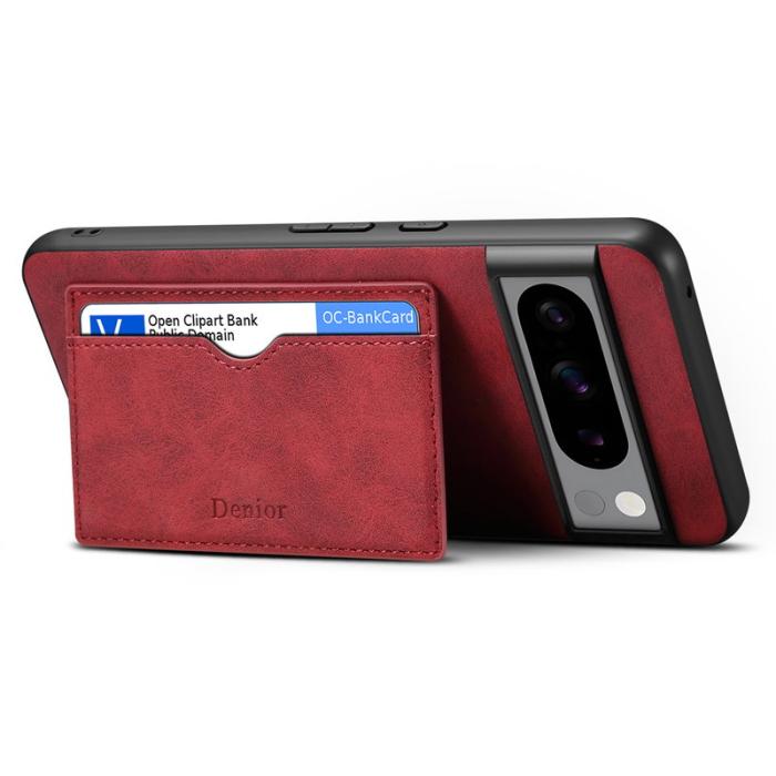 DENIOR - DENIOR Google Pixel 8 Pro Fodral Läder+TPU+PC Ställ - Röd