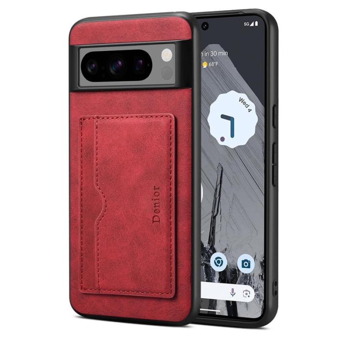 DENIOR - DENIOR Google Pixel 8 Pro Fodral Läder+TPU+PC Ställ - Röd