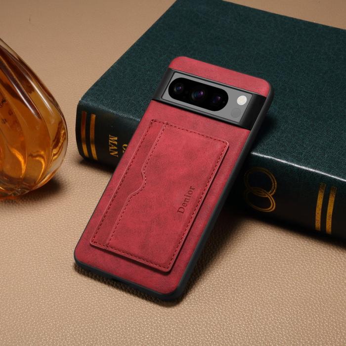 DENIOR - DENIOR Google Pixel 8 Pro Fodral Läder+TPU+PC Ställ - Röd