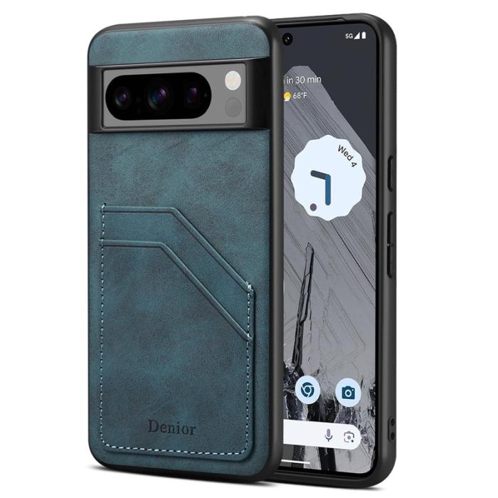 DENIOR - DENIOR Google Pixel 8 Pro Fodral Äkta läder Retro Blå