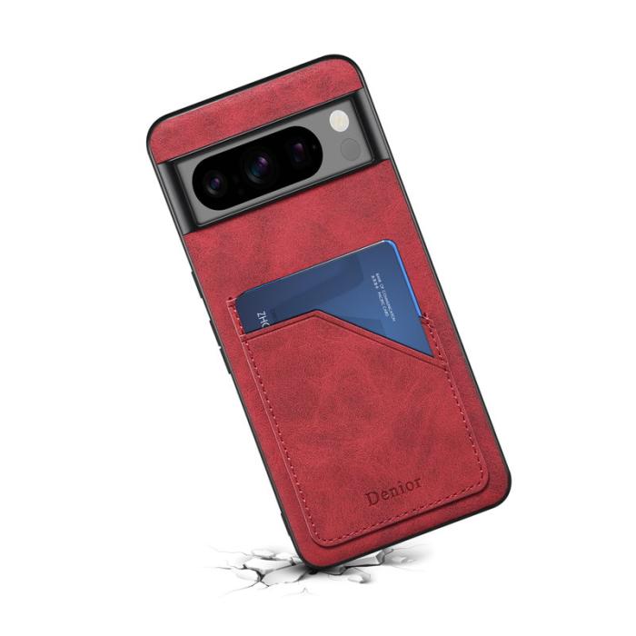 DENIOR - DENIOR Google Pixel 8 Pro Fodral Retro Dubbelkortslott Röd