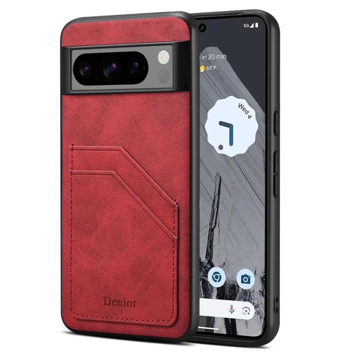 DENIOR - DENIOR Google Pixel 8 Pro Fodral Retro Dubbelkortslott Röd