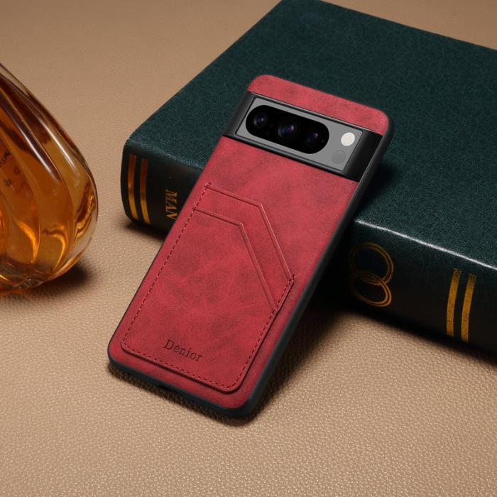 DENIOR - DENIOR Google Pixel 8 Pro Fodral Retro Dubbelkortslott Röd