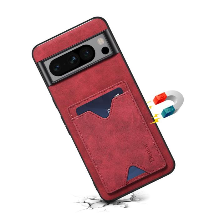 DENIOR - DENIOR Google Pixel 8 Pro Fodral PU-läder TPU med ställ - Röd