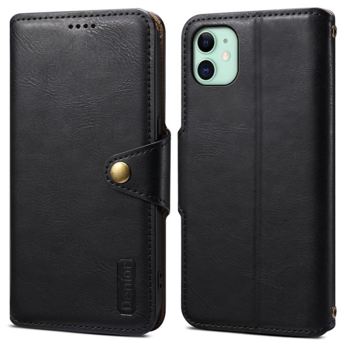 DENIOR - DENIOR iPhone 11 Fodral Äkta Läder Stötbeständig - Svart