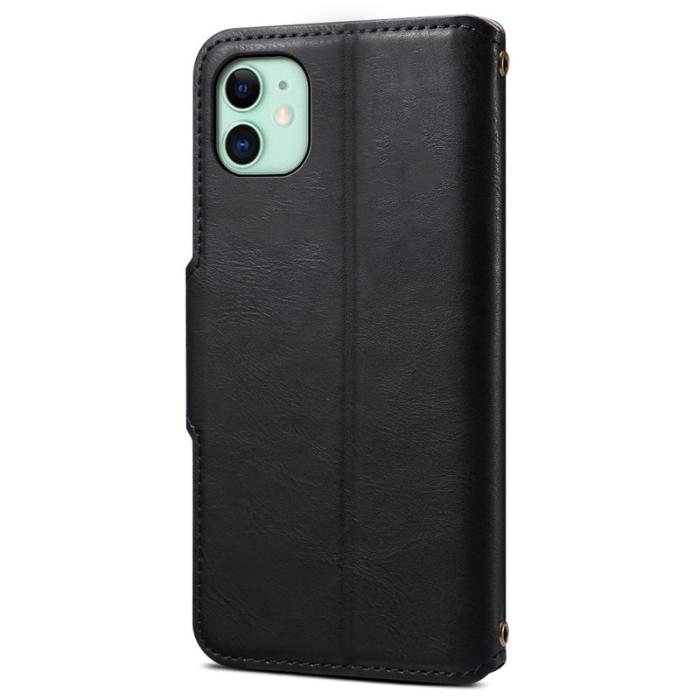 DENIOR - DENIOR iPhone 11 Fodral Äkta Läder Stötbeständig - Svart