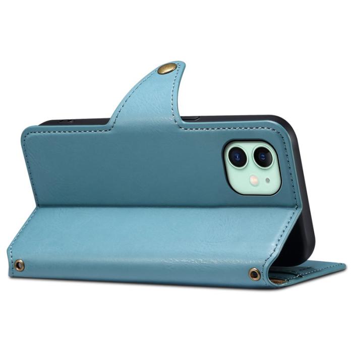 DENIOR - DENIOR iPhone 11 Fodral Äkta Läder Blå med Stötabsorberande Design