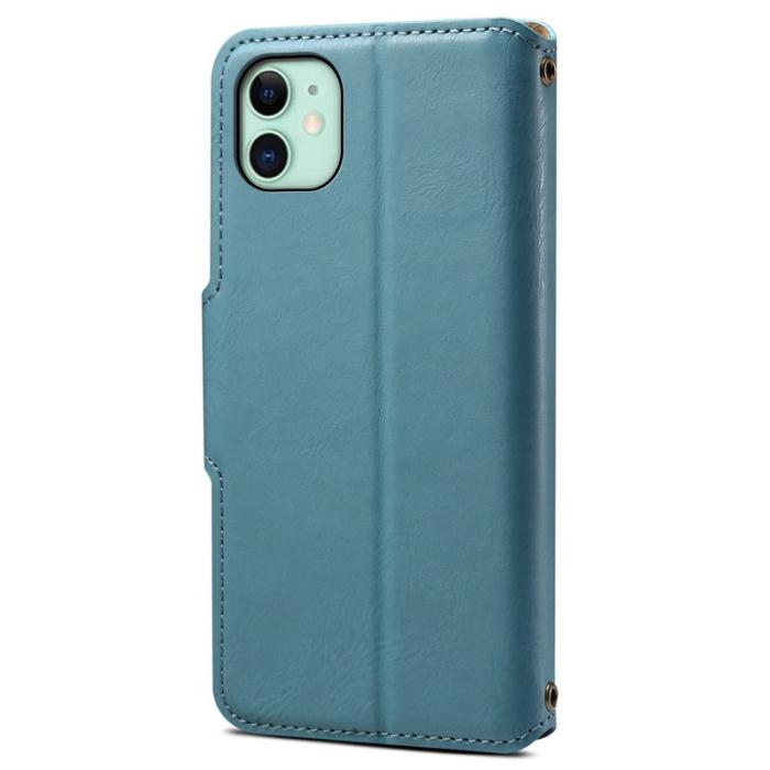 DENIOR - DENIOR iPhone 11 Fodral Äkta Läder Blå med Stötabsorberande Design