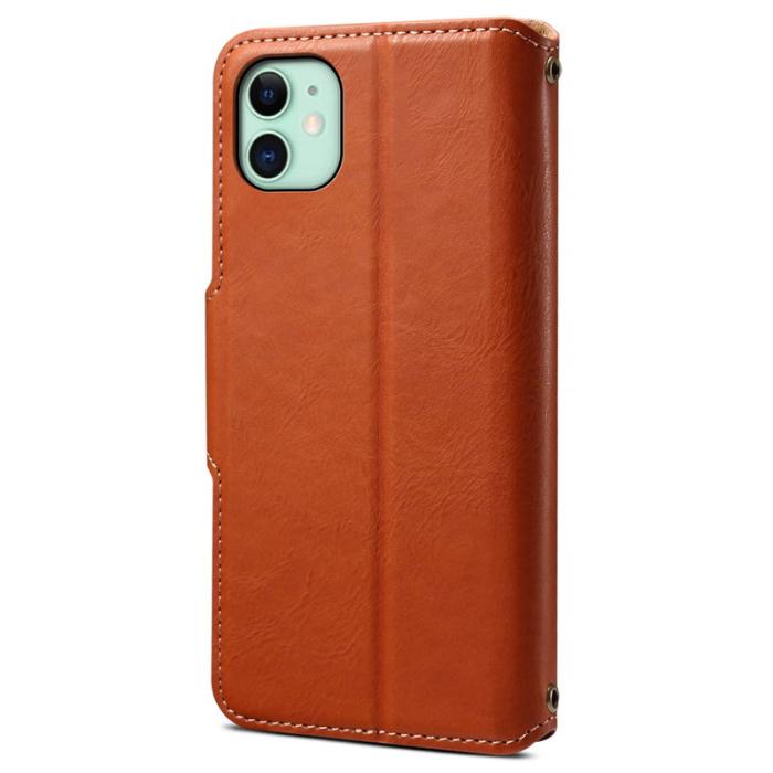 DENIOR - DENIOR iPhone 11 Fodral Äkta Läder Stötbeständig - Brun