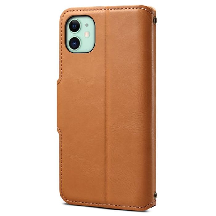 DENIOR - DENIOR iPhone 11 Fodral Äkta Läder Stötbeständig - Khaki