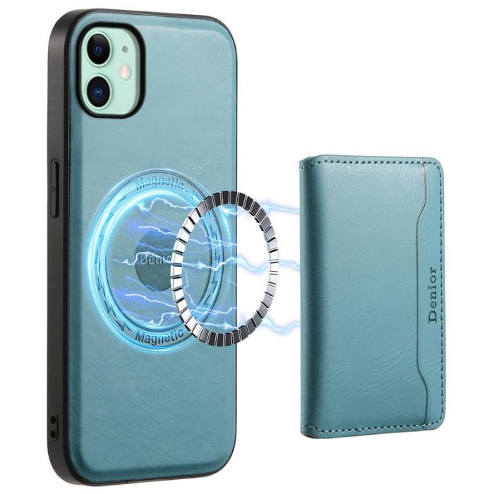 DENIOR - DENIOR iPhone 11 Skal i äkta läder med avtagbar kortficka - Blå
