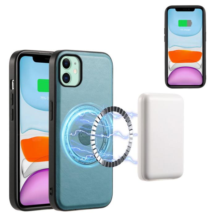 DENIOR - DENIOR iPhone 11 Skal i äkta läder med avtagbar kortficka - Blå