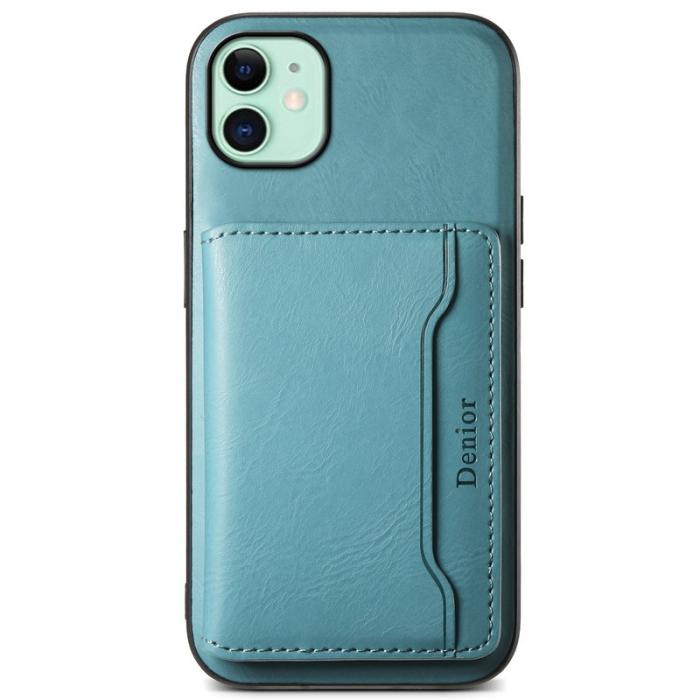 DENIOR - DENIOR iPhone 11 Skal i äkta läder med avtagbar kortficka - Blå