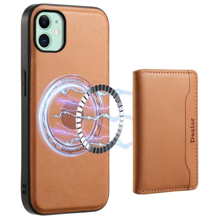DENIOR - DENIOR iPhone 11 Skal i äkta läder med avtagbar kortficka - Khaki