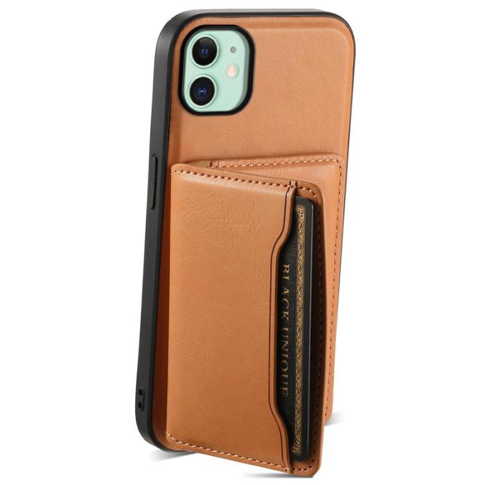 DENIOR - DENIOR iPhone 11 Skal i äkta läder med avtagbar kortficka - Khaki