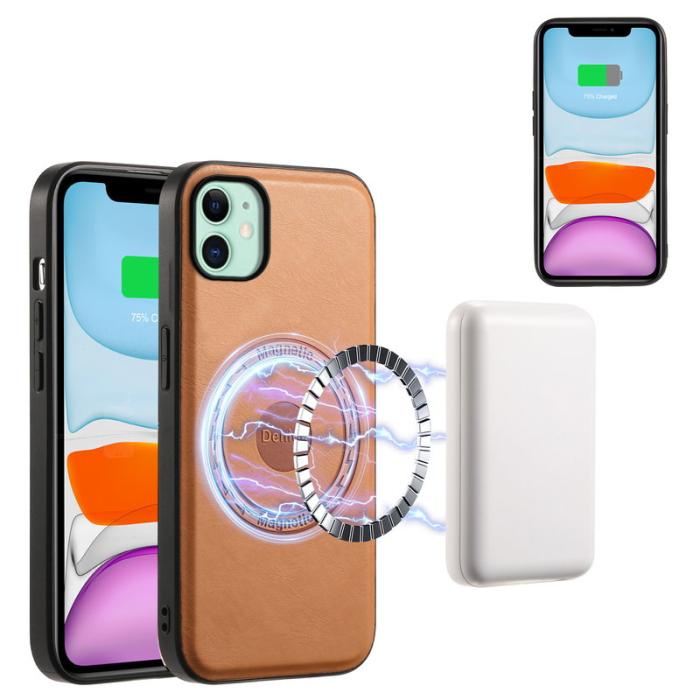 DENIOR - DENIOR iPhone 11 Skal i äkta läder med avtagbar kortficka - Khaki