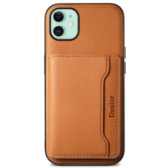 DENIOR - DENIOR iPhone 11 Skal i äkta läder med avtagbar kortficka - Khaki